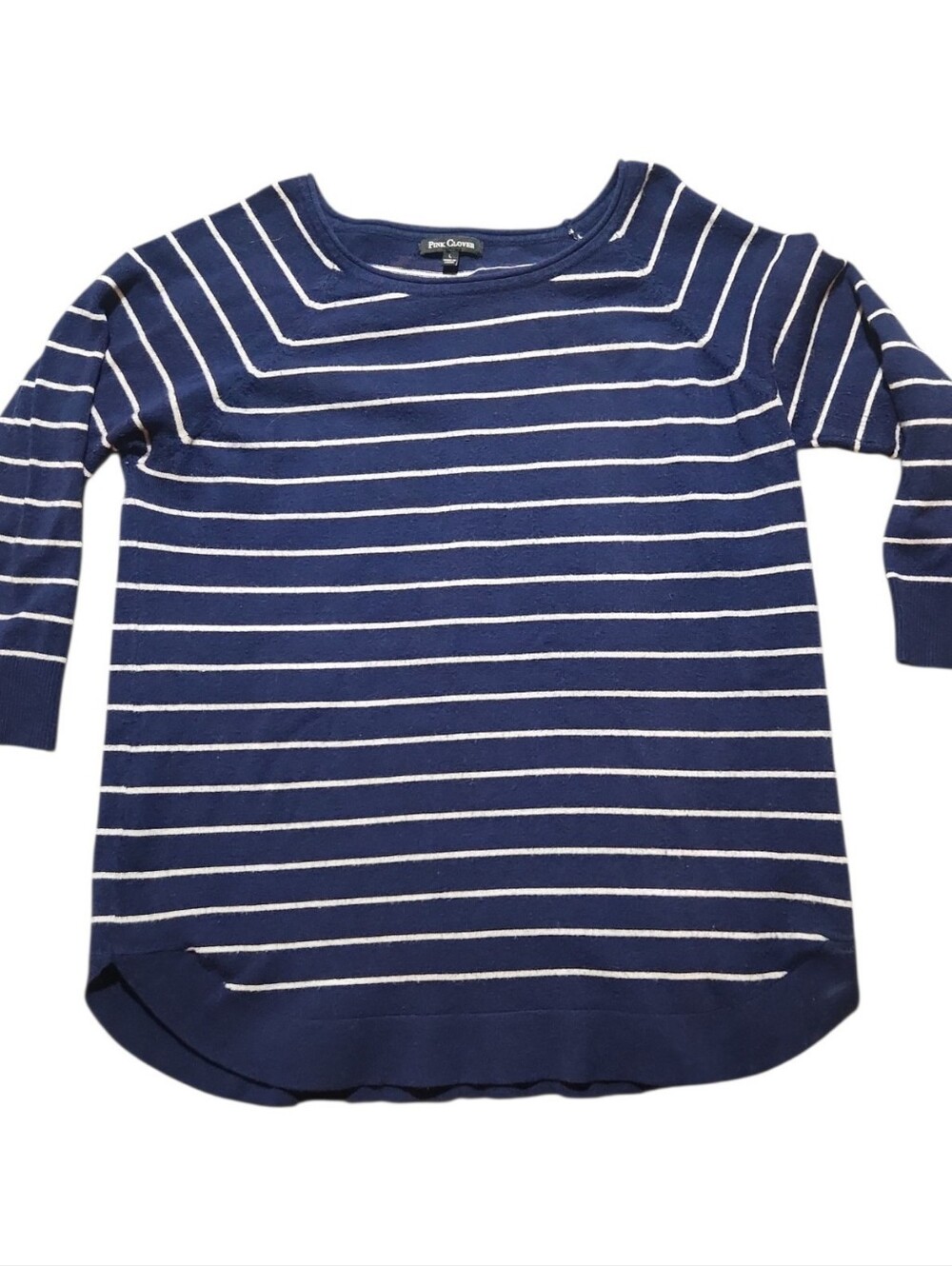 Pink Clover Womens Striped Long Sleeve Knit Sweater Navy /White Size L